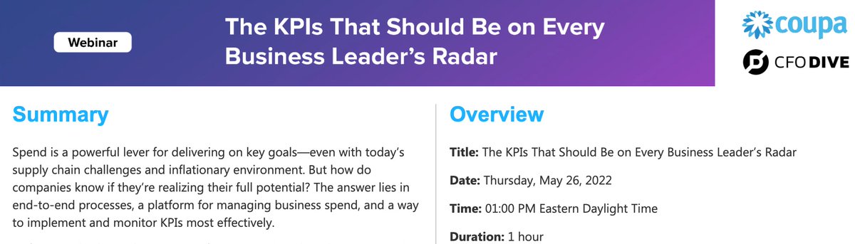 RobOGlenn's tweet photo. The KPIs That Should Be on Every Business Leader’s Radar. Register now! #procurement #cpo #cfo #esg #bsm @cfodive @coupa https://t.co/KERcXFEPUY https://t.co/66GeY9sSZ6