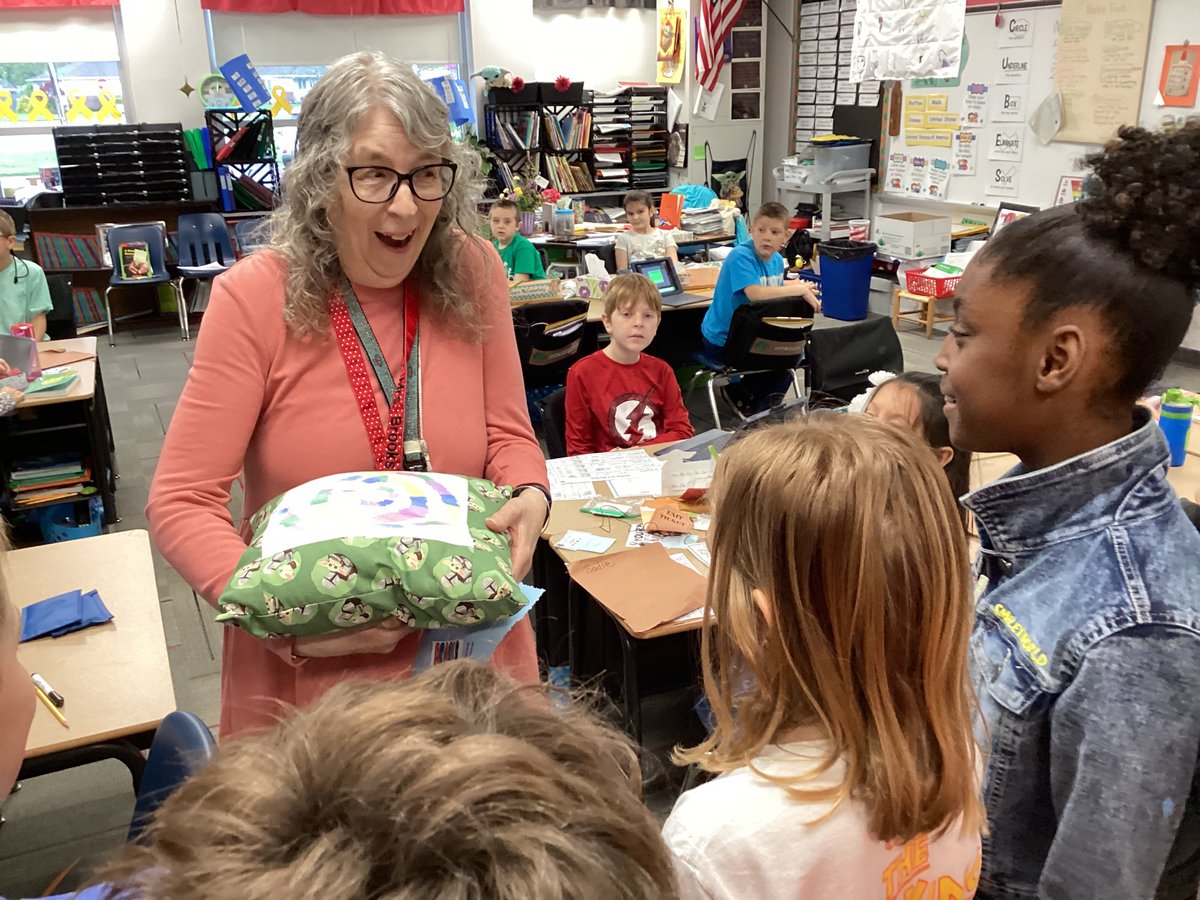 MrsKrinn's tweet photo. “Teachers need rest too” was our theme for teacher appreciation when all teachers received a pillow from third graders. #BHESart https://t.co/jSCYaYaXLY
