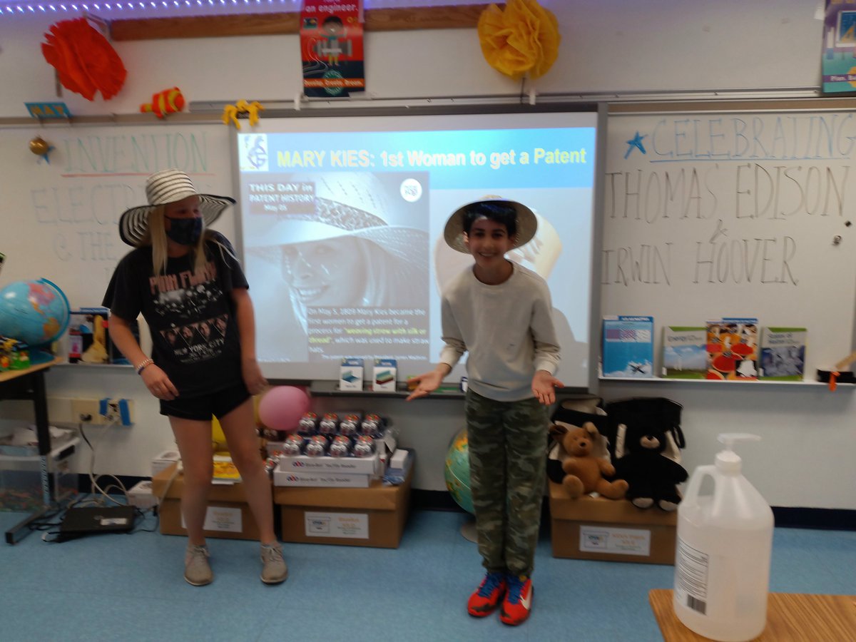 GFESTEAM's tweet photo. Mad-hatters had some fun in #STEAM Lab learning about pioneer patent-holders! 

Hats off to #MaryKies, 1st woman to be awarded a patent, signed by #PresJamesMadison in 1809, for a silk-straw-weaving technique to make hats. @FCPSSTEAM @VDOEforSTEM @StemEdCoalition @STEMEduc @STEMx https://t.co/B4J0iMnMW4