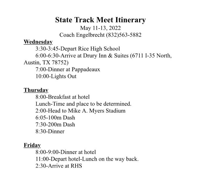 RCISDTRACK's tweet photo. Roger Gradney will be traveling to Austin today. Good Luck at State. https://t.co/R8d2Hy5ZCp