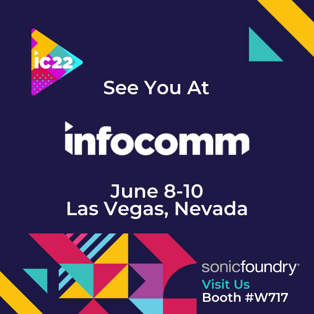 Mediasite's tweet image. We'll be in sunny Las Vegas June8-10 to experience #InfoComm2022 in person. We hope you are, too! Stop by booth W1737 to chat with one of our on-site experts to learn how to harness the power of video for your organization.