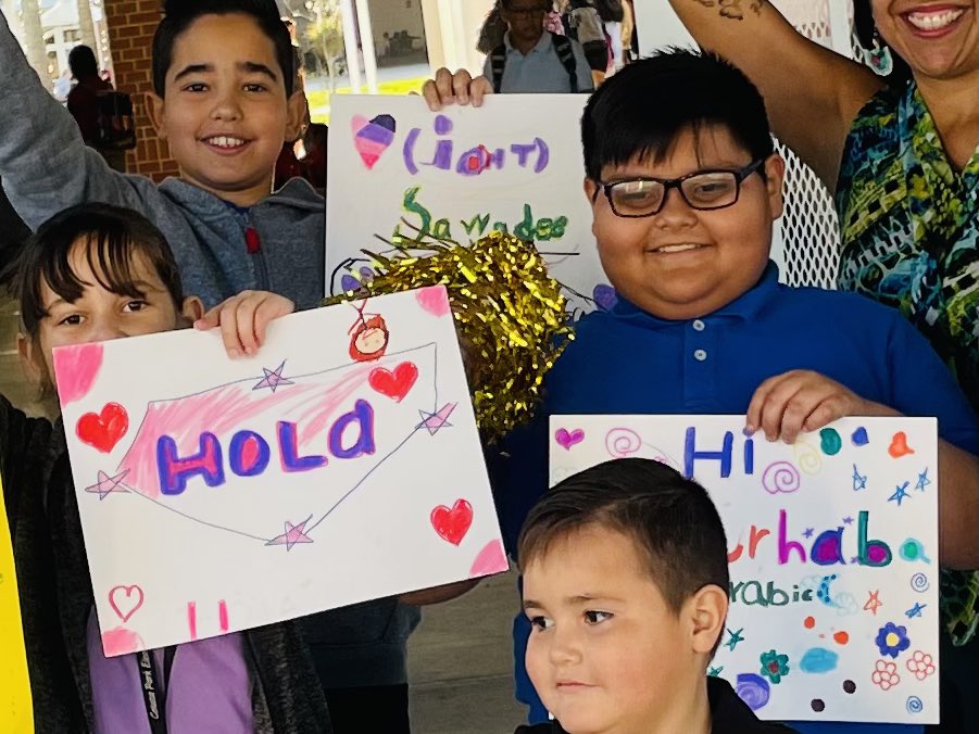MrsSMendozaCPE's tweet photo. #InternationalCafe greeting bus riders this morning! #diversity #connections #ELs #Newcomers @blackbearsroar https://t.co/gjfKCf301H