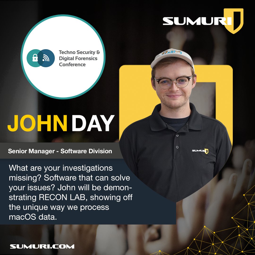 SUMURIForensics's tweet image. What are your investigations missing? Software that can solve your issues? John will be demonstrating RECON LAB in the Heron room at 1:30 showing off the unique way we process macOS data.

#MacForensics #RECONITR #RECONLAB!
#cybersecurity #digitalforensics