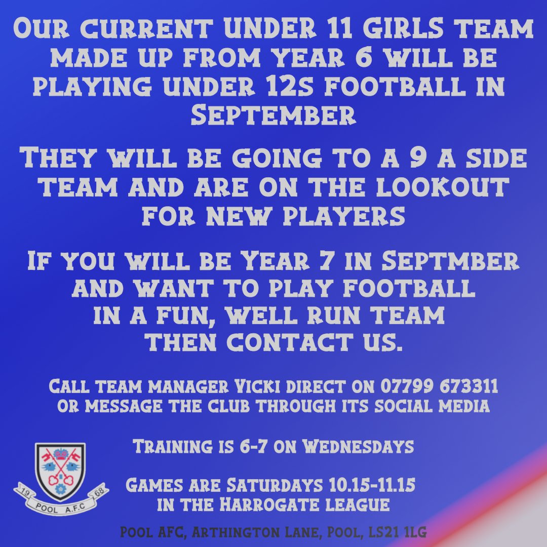 pool_afc's tweet photo. The Pool AFC junior teams of all ages are on the look out for new players in September

Get in touch 👍👌😁 https://t.co/rliReFqyW1