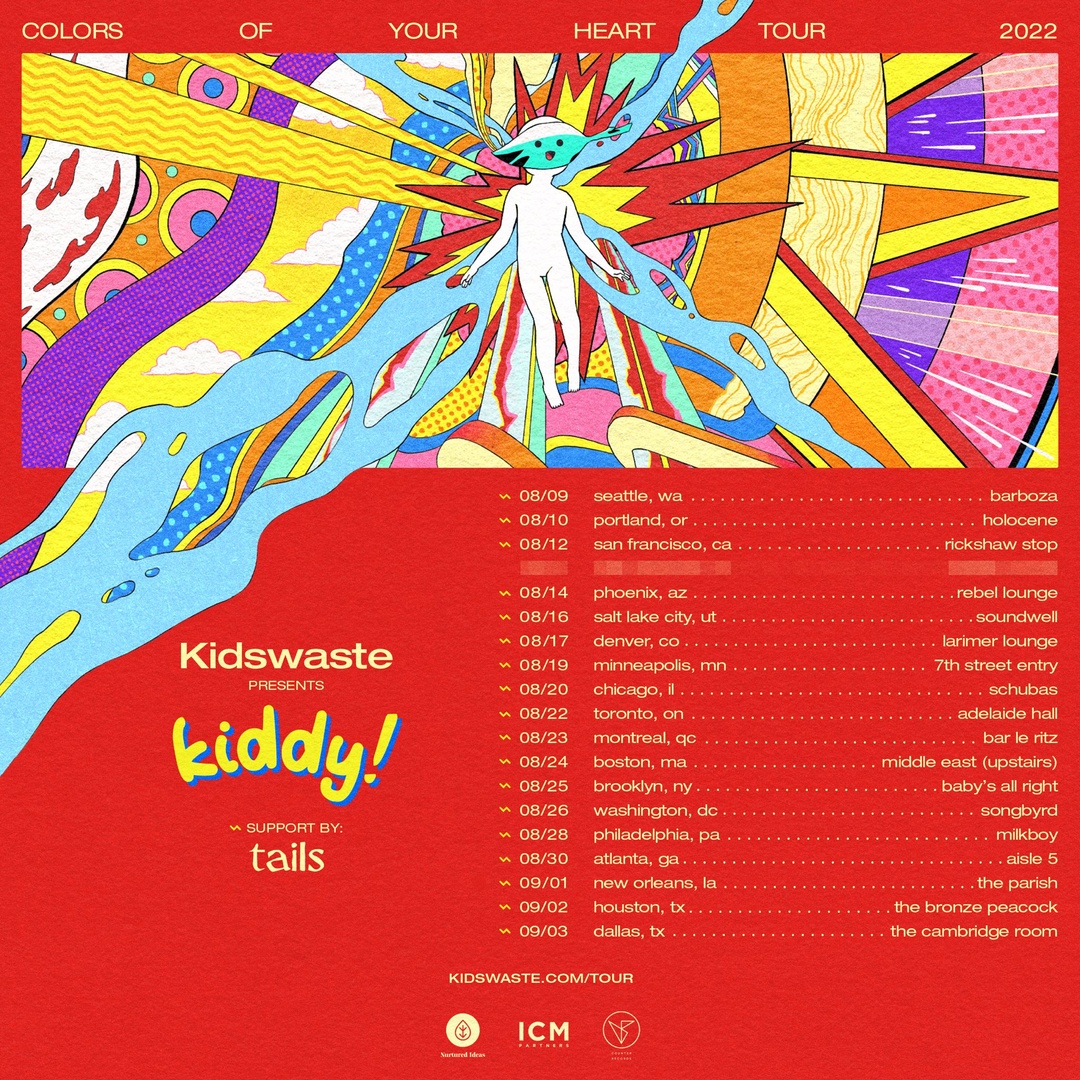 .@Kidswaste announces his headline 2022 tour, with support from <a href="/tailsxbeats/">tails</a>. 🌈  

Tickets available via the 🔗 below.
➜ kidswaste.com/tour
