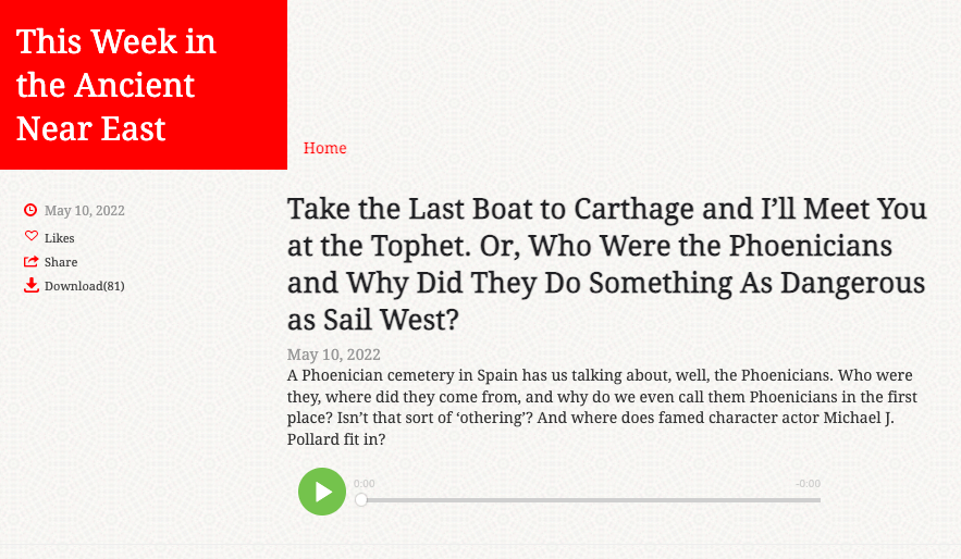 ⭕️ Take the Last Boat to Carthage and I’ll Meet You at the Tophet. Or, Who Were the Phoenicians and Why Did They Do Something As Dangerous as Sail West? ℹ️lebanon …sweekintheancientneareast.podbean.com/e/take-the-las…