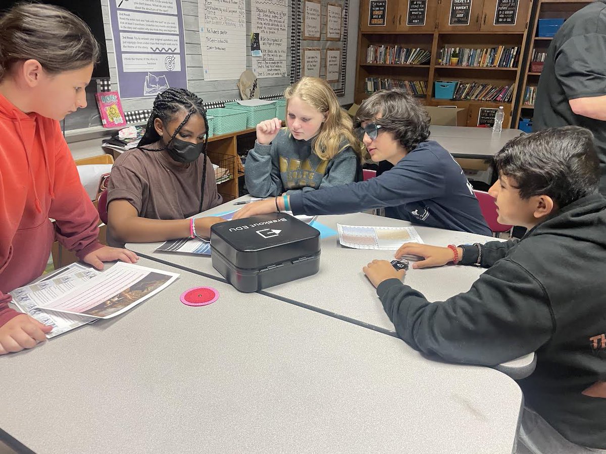 Ms. Hussey’s insightful 7th &amp; 8th graders reviewing ELA power standards in an unconventional but meaningful way using breakout boxes. <a href="/WestmooreK8/">Westmoore K8</a>