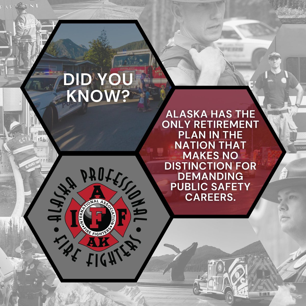 AKPFFA's tweet photo. We love protecting Alaska❤️
Providing safety to the public takes a toll on your mind and body.
The simple fact that the longer you work, the increase of injury and burn out is real
Out of 50 states, Alaska is the only state that does not recognize this
#akleg
#keepalaskahome https://t.co/iU0E6dsZOI