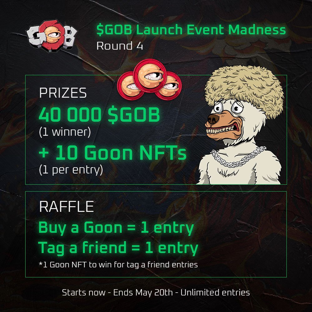 LFGoons's tweet photo. 🚨ROUND 4 IS LIVE!🚨

Buy a Goon NFT now to enter the raffle for the last round! 

At the end of this round, we will send the goons to the winners!

✅ 1 Goon buy = 1 Entry
✅ 1 Tag = 1 Entry

Get your Goon NFT now! 👇

https://t.co/lRfDVHYOyV https://t.co/RJhpRhRyKr