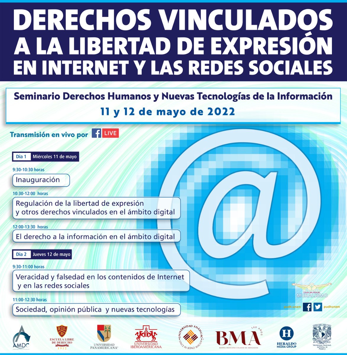 Buen día a todas y todos iniciamos nuestra transmisión del Seminario - Derechos vinculados a la libertad de expresión en internet y las redes sociales, sean bienvenidos fb.watch/cXxHLSqnTR/
