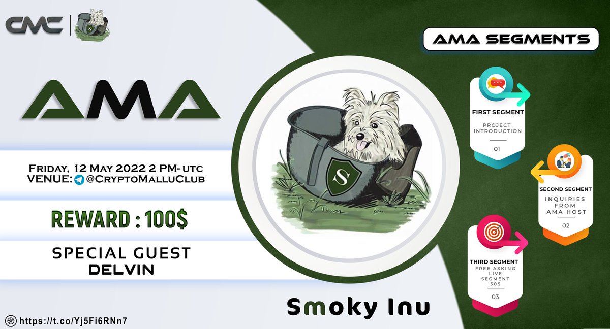 🎙️CRYPTOMALLU CLUB AMA ANNOUNCEMENT

CRYPTOMALLU CLUB X <a href="/SmokyInu/">Smoky Inu</a>

🗓️ DATE - 12 May 2022
⏱️ TIME - 02:00 pm UTC
📬VENUE - t.me/Cryptomalluclub
   
Total of 💲100 is Up For Grabs For Best Question