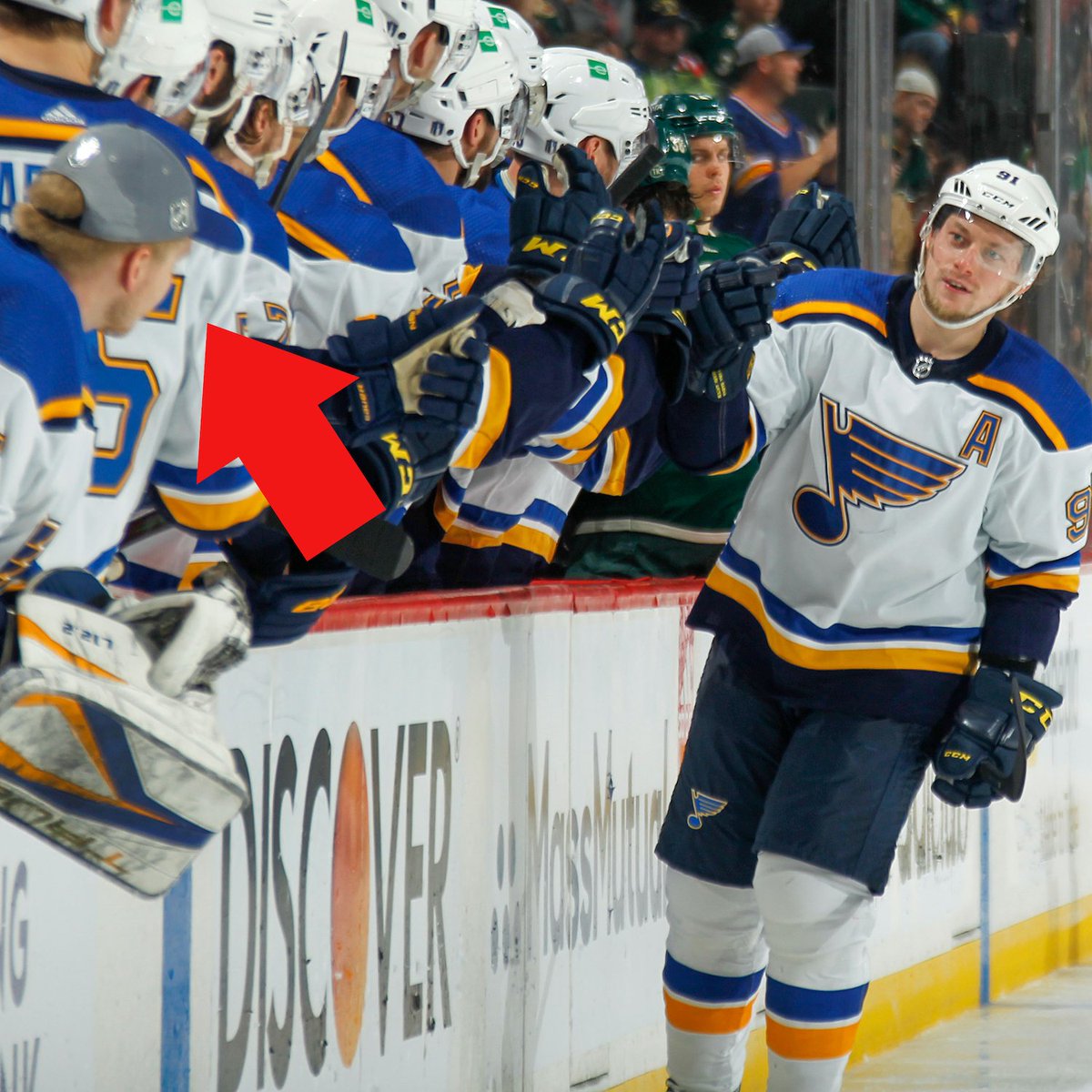 StLouisBlues's tweet photo. Ville Husso threw his hat on the ice to celebrate Vladimir Tarasenko’s hat trick last night 😂🧢 https://t.co/GOEEr2nc1F