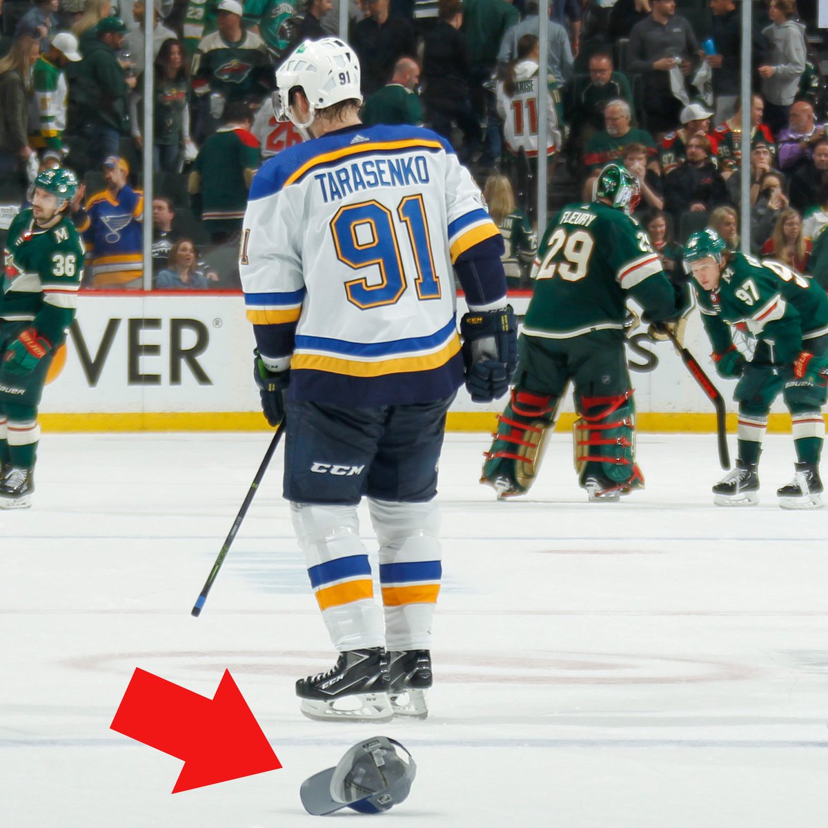 StLouisBlues's tweet photo. Ville Husso threw his hat on the ice to celebrate Vladimir Tarasenko’s hat trick last night 😂🧢 https://t.co/GOEEr2nc1F