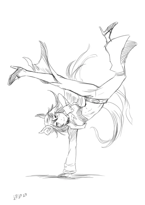 ミスターシービー初めて見た時からカポエラ出来そうっていう勝手なイメージが頭から離れないので描きました。#ウマ娘  #ミスターシービー 