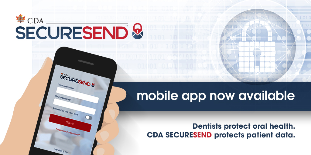 jcdaoasis's tweet photo. CDA launches the Secure Send Mobile App! Dr. Richard Holden, CDA Past President 2021-22, introduces this exciting development and explains how it will make it even easier for dentists to exchange patient documents in a safe and convenient way: https://t.co/Qrpj71pzWu https://t.co/KQeBlJFJGs