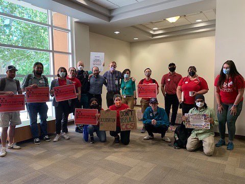 cirseiu's tweet photo. CIR members at @uofnm proudly joined fellow university workers yesterday to give public comments at the UNM Board of Regents meeting. The university works because we do and ALL workers deserve decent working conditions and a fair contract.
#weareworkers #solidarityforever https://t.co/Zlbpc5kP24