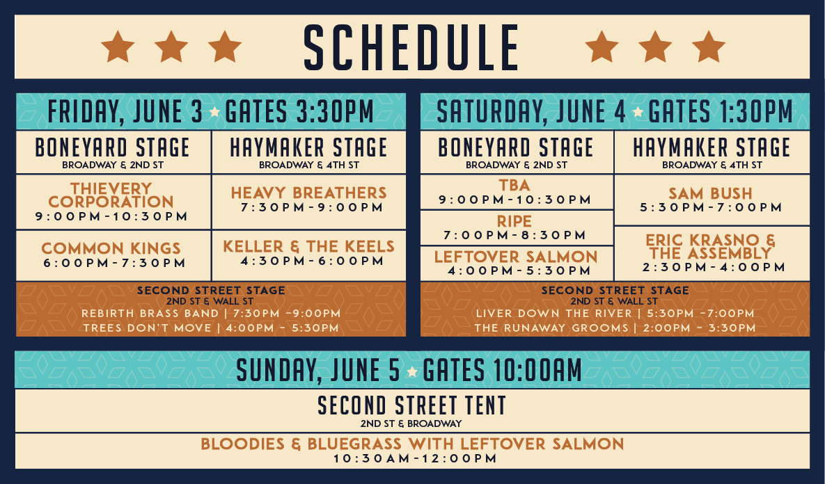 JamBase's tweet photo. 🚨 The Official 2022 @BlockPartyEagle schedule is here! 🚨

The Saturday headliner to be announced May 21, 2022 at the official Block Party Pre-Party in the Park at the Eagle Town Park in Eagle, CO.

Tickets 🎟  https://t.co/f5XqTxfH8f

#blockparty #blockpartyeagle #livemusic #ad https://t.co/wSbW37Vm6u