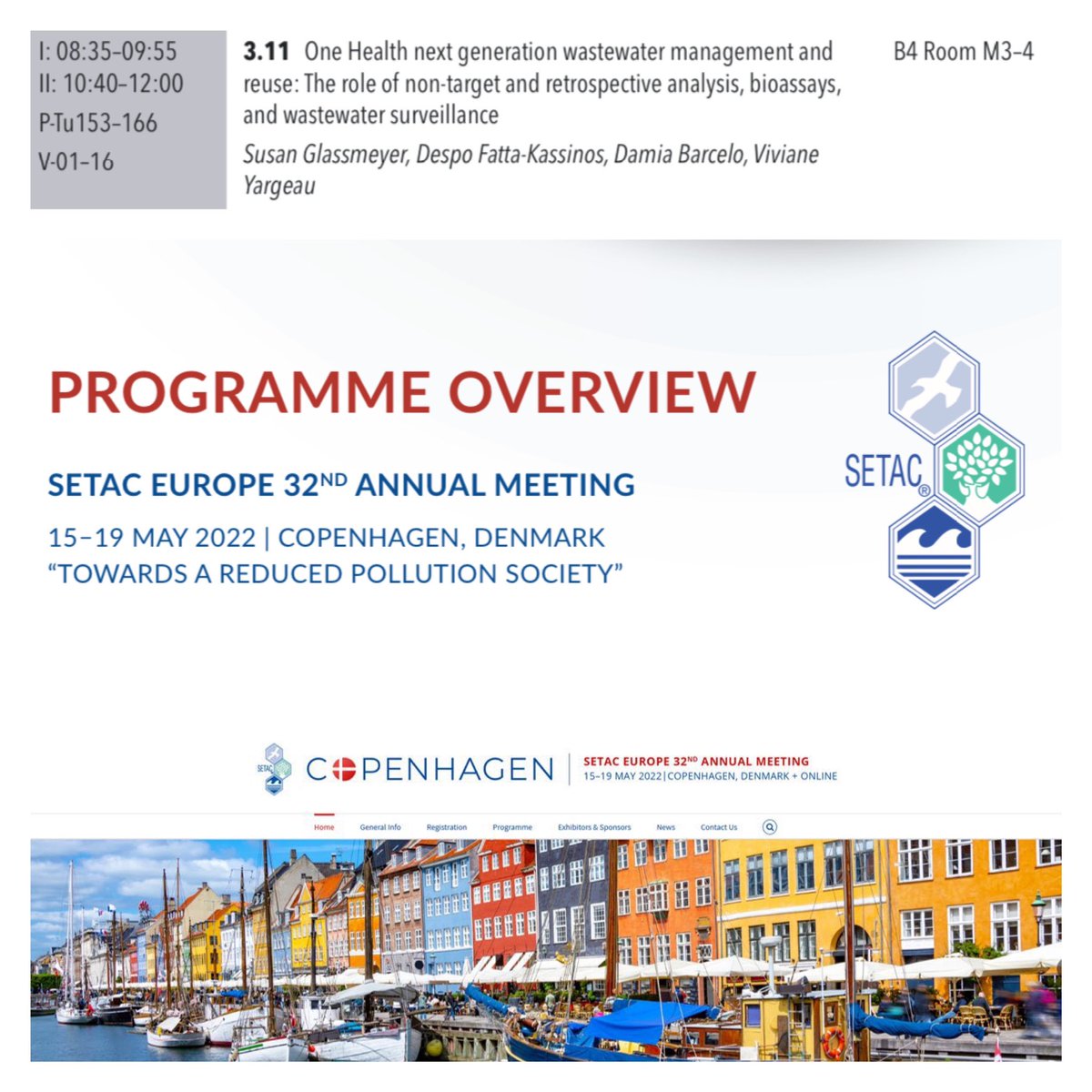 BluePapagao's tweet photo. Copenhagen is calling! If you work on #OneHealth next generation #wastewater management/reuse, #nontarget, #retrospectiveanalysis, #bioassays, #wastewatersurveillance have a look at our session and come join us! @Damia_Barcelo @SETAC_world #SETACCopenhagen https://t.co/PmUsVI1jeG