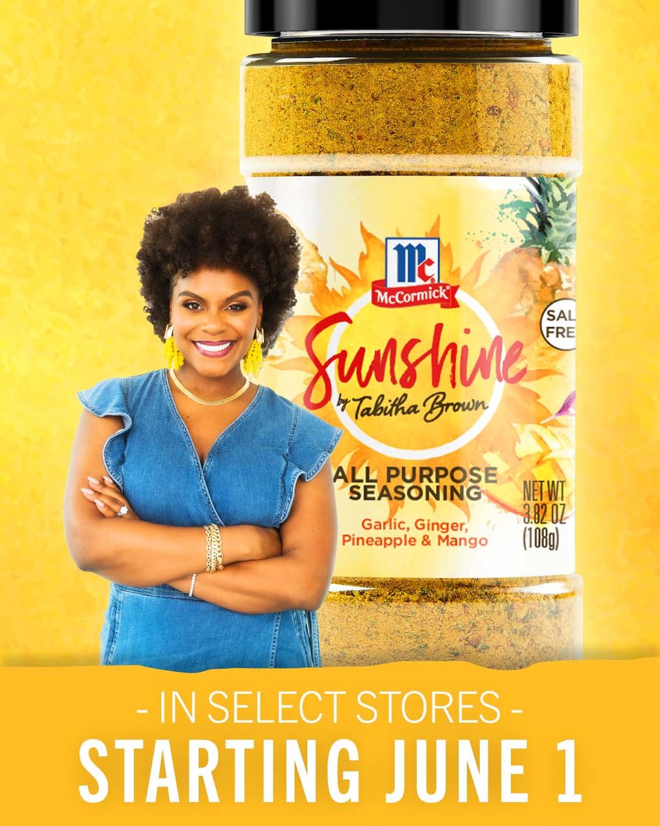 Rise and shine! ☀️ We're excited to announce that McCormick Sunshine Seasoning by Tabitha Brown will be available for purchase in select stores starting June 1st.

Click to see where you'll be able to find Sunshine Seasoning: ow.ly/EQFk50J59zL