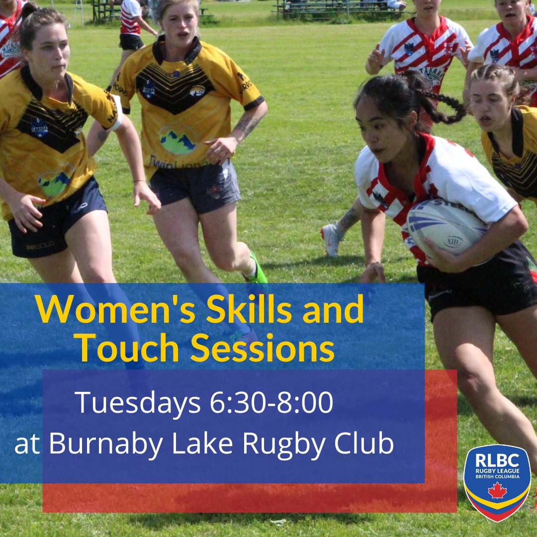 RugbyLeagueBC's tweet photo. RLBC will be putting on Skills and Touch nights geared towards growing the women's game in BC. Sessions start next Tuesday at 6:30 at Burnaby Lake. For more information or how to register please send us a message!

#RLBC #rugbyleague #canadarugbyleague #britishcolumbia #bc https://t.co/ILy1yKsbtj
