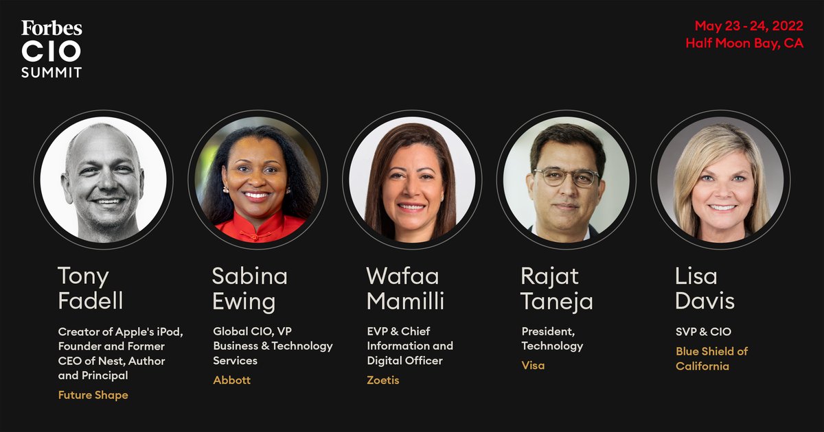 Just a couple of weeks until the flagship <a href="/Forbes/">Forbes</a> CIO Summit, which has plenty of stellar speakers (examples below) &amp; great networking opportunities. DM me if interested in learning more about our by-invitation-only event for top tech leaders. #cio #forbescio #cioleadership