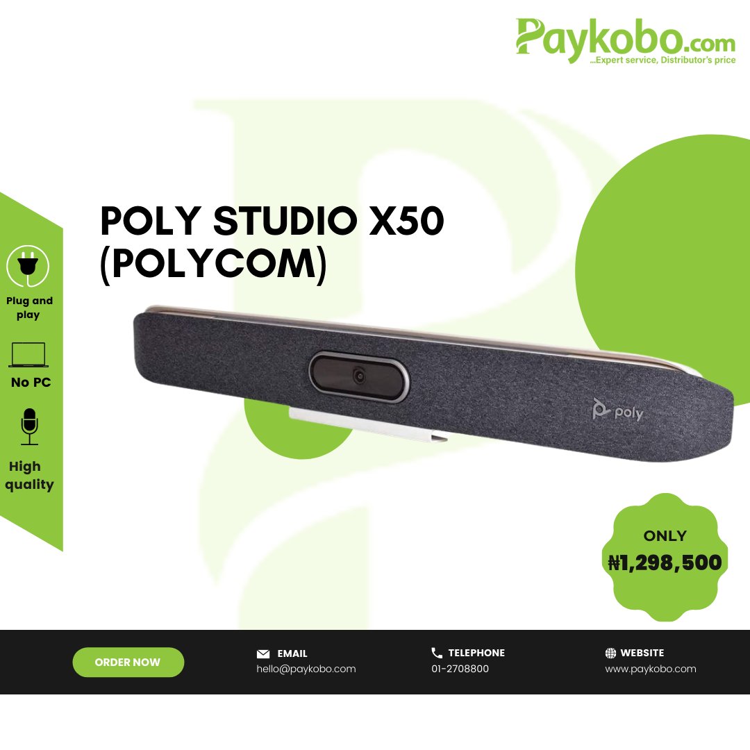 Paykobo's tweet photo. POLY STUDIO X50
With the Poly studio X50, you can have complete boardroom quality audio and video conferencing with no interruptions.

It automatically frames and tracks active speakers with up to 4K UHD picture resolution. https://t.co/WzcfTWegU0