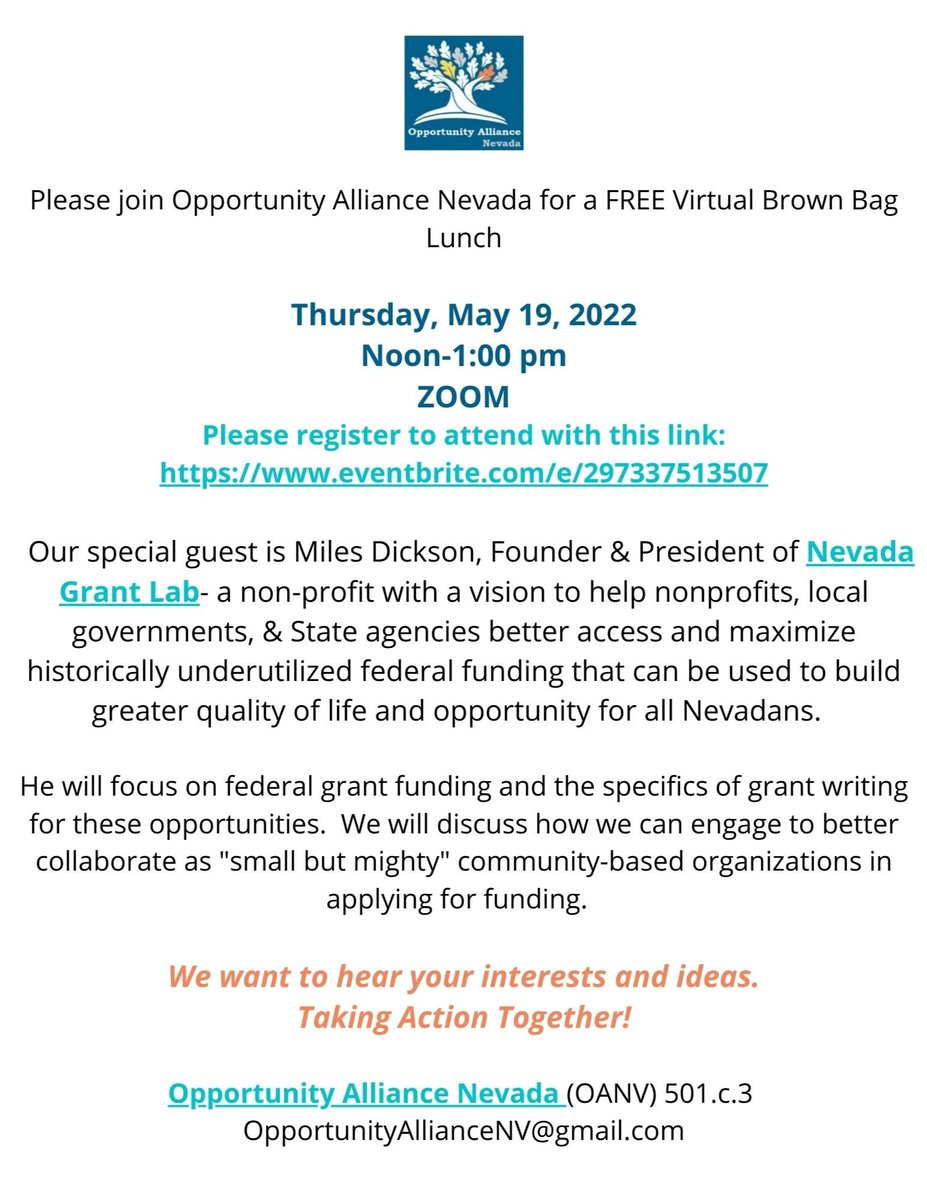 The 2022 2nd Quarter Virtual Brown Bag Lunch featuring Miles Dickson from speaking about federal grants is on May 19, 2022 from Noon to 1 pm via ZOOM.  You or someone in your network can register for this FREE event here: eventbrite.com/e/297337513507