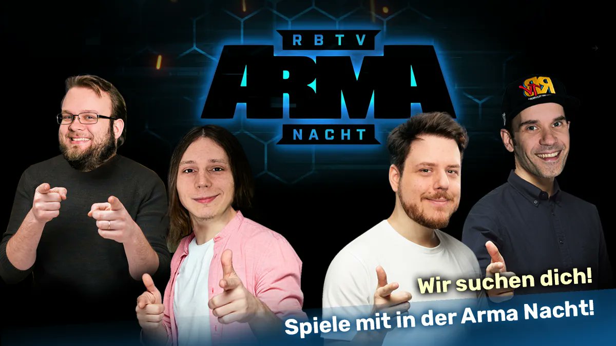 TheRocketBeans's tweet photo. Am 21.05 findet eine neue Ausgabe der RBTV #ArmaNacht statt! Wenn IHR Lust habt mitzuspielen könnt ihr euch ab sofort über unsere Website anmelden:

https://t.co/0elkJn7or9 https://t.co/XoRWRfRDPf