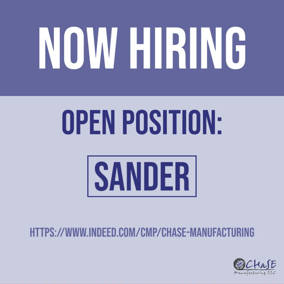 CHaSE is looking for a full-time sander to bring onto the team. CHaSE benefits consist of 401k, dental insurance, health insurance, paid time off, and vision insurance. If you are interested, visit our indeed at indeed.com/cmp/Chase-Manu…
