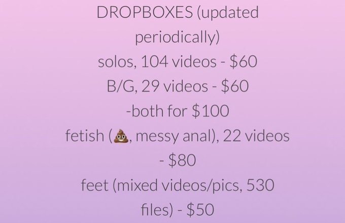 dropboxes for sale!!  solo, b/g, fetish &amp; feet https://t.co/SCre6clVo6