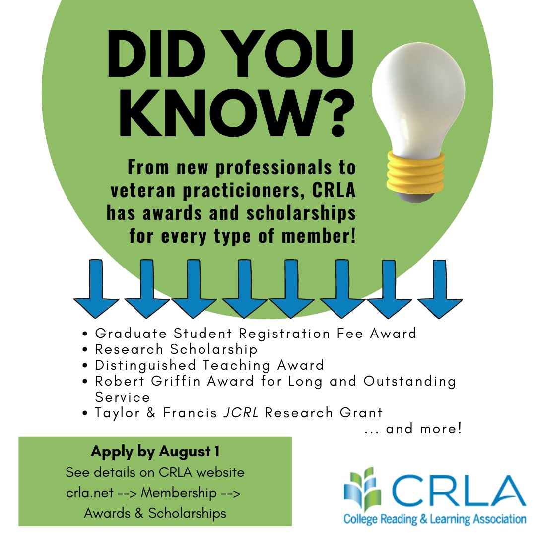 Don't miss out on all the great Awards &amp; Scholarships available to CRLA members! Apply by August 1. crla.net/index.php/memb…