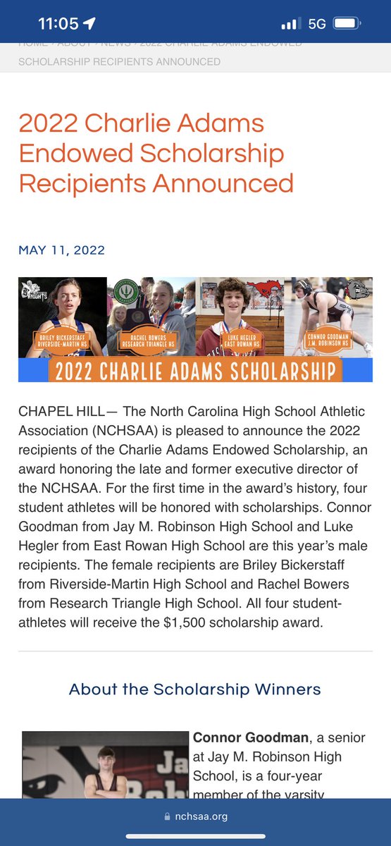 ERHSathletics's tweet photo. Congrats to Luke on earning the 2022 Charlie Adams Scholarship from the @NCHSAA! East is so proud of you! @EastRowanHS https://t.co/B5809V3fns