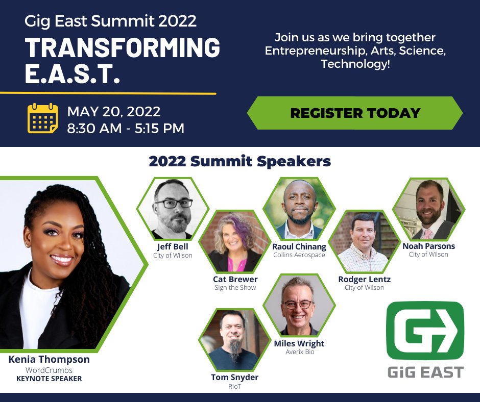 Recognize any of these faces?👀

Join us at the Gig East Summit to hear from local innovators, entrepreneurs, &amp; industry experts on how you can utilize resources right here in Wilson to exceed your wildest business goals. 

📆 Friday, May 20
📍 @WilsonArtsNC 
⏰ 8:30-5:15
🎟 FREE