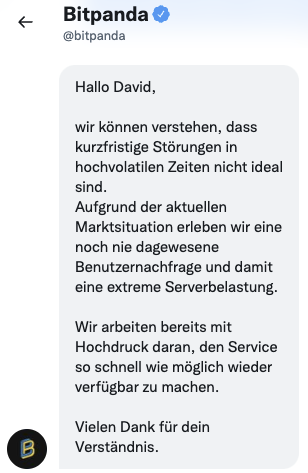 davidoerter's tweet photo. @Bitpanda ist leider unfähig in hochvolatilen Zeiten zuverlässig zu funktionieren. "Nicht ideal" ist leicht untertrieben! #crypto $luna #bitpanda https://t.co/fAvTu4UFtW