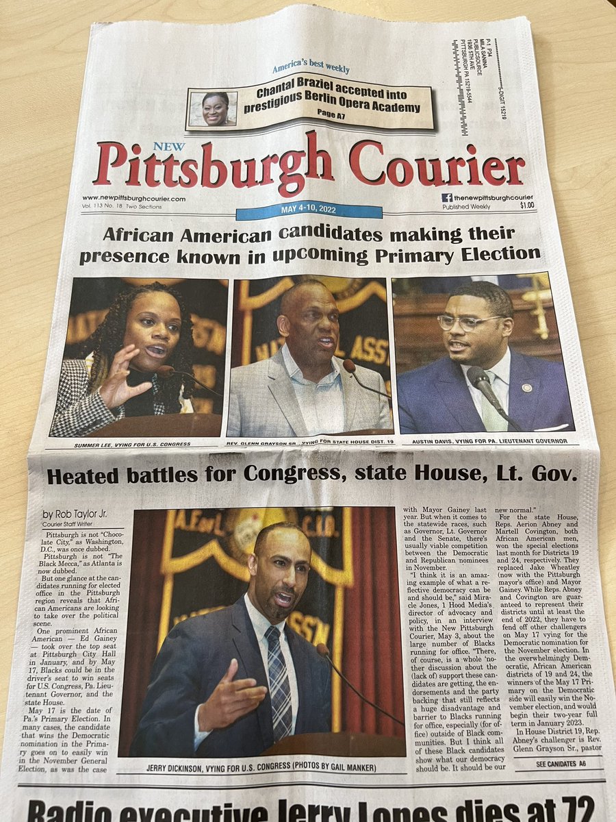 Front page of the Pittsburgh Courier this week highlights that Black candidates have a good shot to win primaries for Congress, lieutenant governor and several state House districts this year