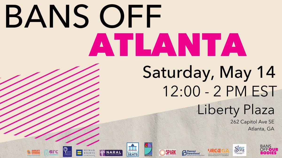 PPSE_Advocates's tweet image. We're rallying in Atlanta on Saturday, May 14th! 

Join us and our partners as we fight for bodily autonomy and rally for abortion rights. 

📍Liberty Plaza
⏲️Noon - 2PM EST

RSVP here: mobilize.us/ppaf/event/456…

#BansOffOurBodies