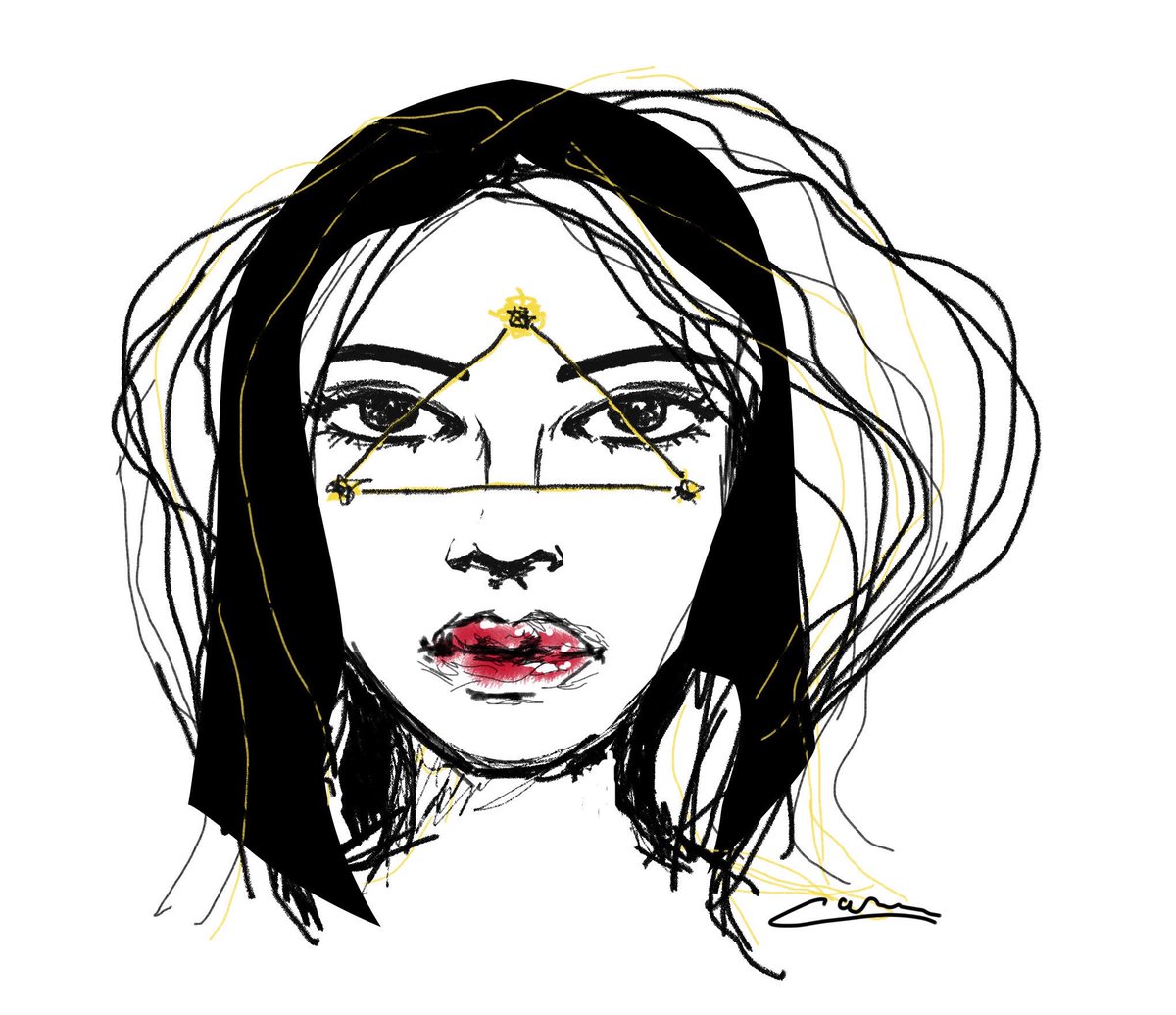 🖊✍️🔺
.
#drawingoftheday #digitalart #digitaldrawing #faces #girlportrait #portrait #illustration #illustrationart #artofinstagram #photoshop #wacom #pen #brush #triangle #magic #star #lady #mushroom #lips #blackhair #yellow #light #chillvibes #lookinmyeyes