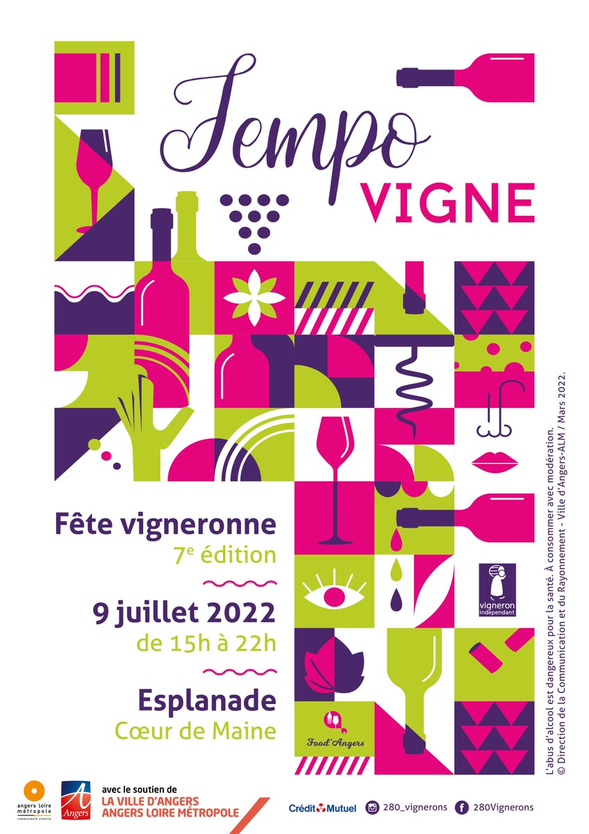 FRVILOIRE's tweet photo. 🚨 Vous l'attendiez, n'est-ce pas ? Et bien, soyez prêts, la fête vigneronne Tempo'Vigne revient en 2022 🤗

👉 Rendez-vous le samedi 9 juillet, esplanade cœur de Maine à Angers. Bientôt son programme détaillé ! 🥂🍽️🎷🎉🎭 @vigneronindep @FoodAngers https://t.co/GTijnCADwt