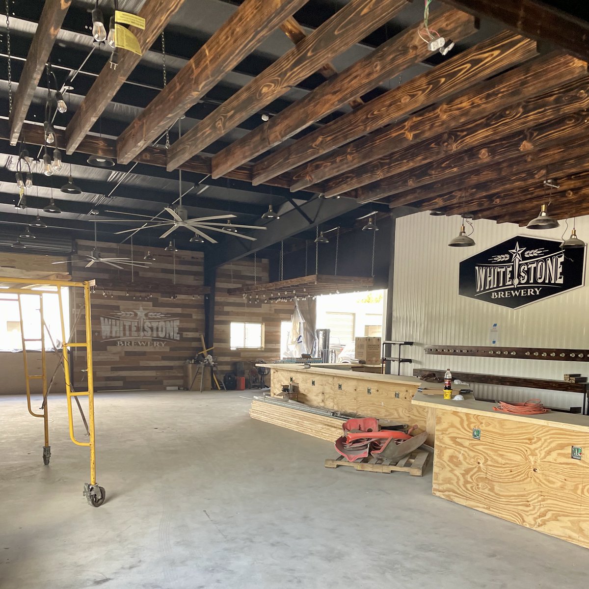 Whitestonebeer's tweet photo. Many of you have been asking about our upcoming Liberty Hill location: we're hoping to open our doors early July and be ready to serve you some cold craft beer!  Keep an eye out on our socials for our grand opening.  Until then, here's a sneak peek of our progress! #LibertyHillTX https://t.co/smTmq7nqsK