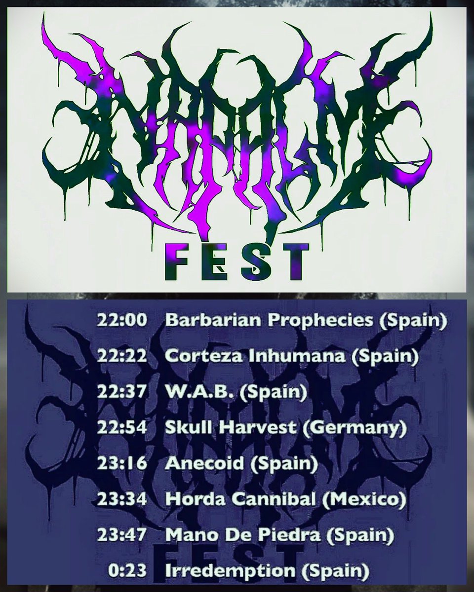 BPband_official's tweet photo. ⏲️ @Napalm_Fest -  Friday13th timetables (start 22H - Spain):

🔺 Barbarian Prophecies - 22:00H
🔺 Corteza Inhumana - 22:22H
🔺 WAB - 22:37H
🔺 Skull Harvest - 22:54H
🔺 Anecoid - 23:16H
🔺 Horda Cannibal - 23:34H
🔺 Mano de Piedra - 23:47
🔺 IRREDEMPTION - 00:23H https://t.co/rQlI0OL80N