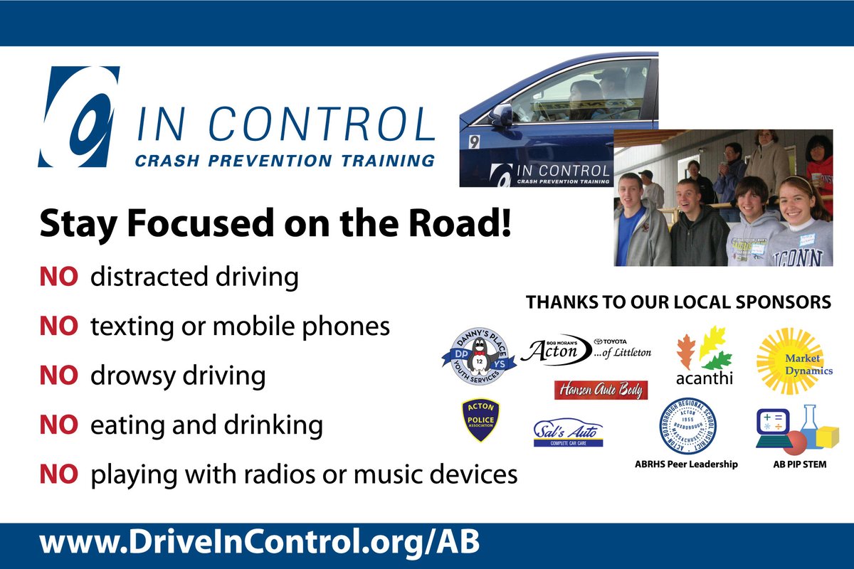 HomeinMetrowest's tweet photo. Drive🚘🚧Safe this Spring Acton Boxborough! Thanks to local community sponsors & partners, AB teens & families can Save on AB Drive In Control classes! Insurance discounts may apply.
Learn more & Sign-up @ https://t.co/vYkwzJaBPT
#ABDriveInControl #ActonMA #Boxborough https://t.co/i7xDFE6GWo