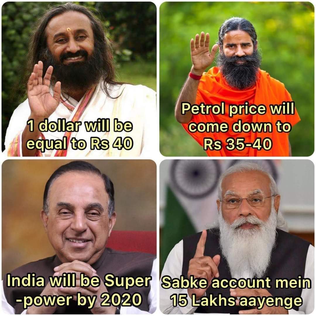 SheikhShoeb15's tweet photo. 1. 1USD went from 60INR to 77INR.
2. Petrol went from 65rs to 105rs. 
3. India lost it's fastest growing economy tag in 2020.
4. Nobody received 15L in account. People lost jobs instead.
5. LPG went from 410 to 1100.

@dhruv_rathee #SabkaVikas #PriceHike #India https://t.co/Z1OnjIzuB7