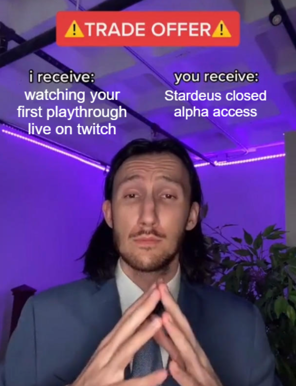 StardeusGame's tweet photo. Hey #twitch #streamers who enjoy games like #RimWorld , #Factorio and #DwarfFortress - I have a trade offer for you.

I want to watch your first playthroughs live!

Reply to this message with the link to your Twitch channel, and Like + RT to participate. https://t.co/kfwVPK5iRL