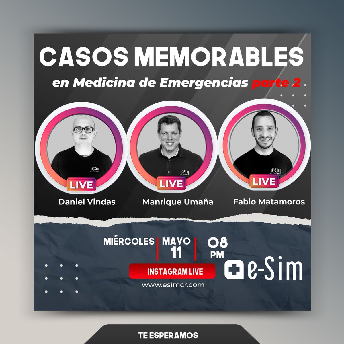 ¡Hoy tenemos Instagram Live!
Casos memorables en Medicina de Emergencias. ¿Nos acompañan?
#eSIM #FOAMed 
<a href="/Danvindas/">Daniel Vindas</a>
<a href="/fabiomc7/">Fabio</a>
<a href="/umanamd/">Manrique Umana McDermott</a>