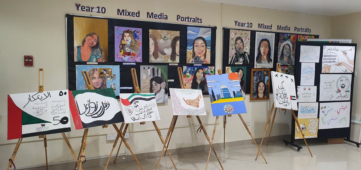 Stunning #Arabic calligraphy exhibition from our Primary &amp; Secondary #students <a href="/DIAdubai/">DIA | Emirates Hills</a>! Bringing Art, Arabic &amp; Culture together in #creative #learning activities #DIAarabic #DreamInspireAchieve
