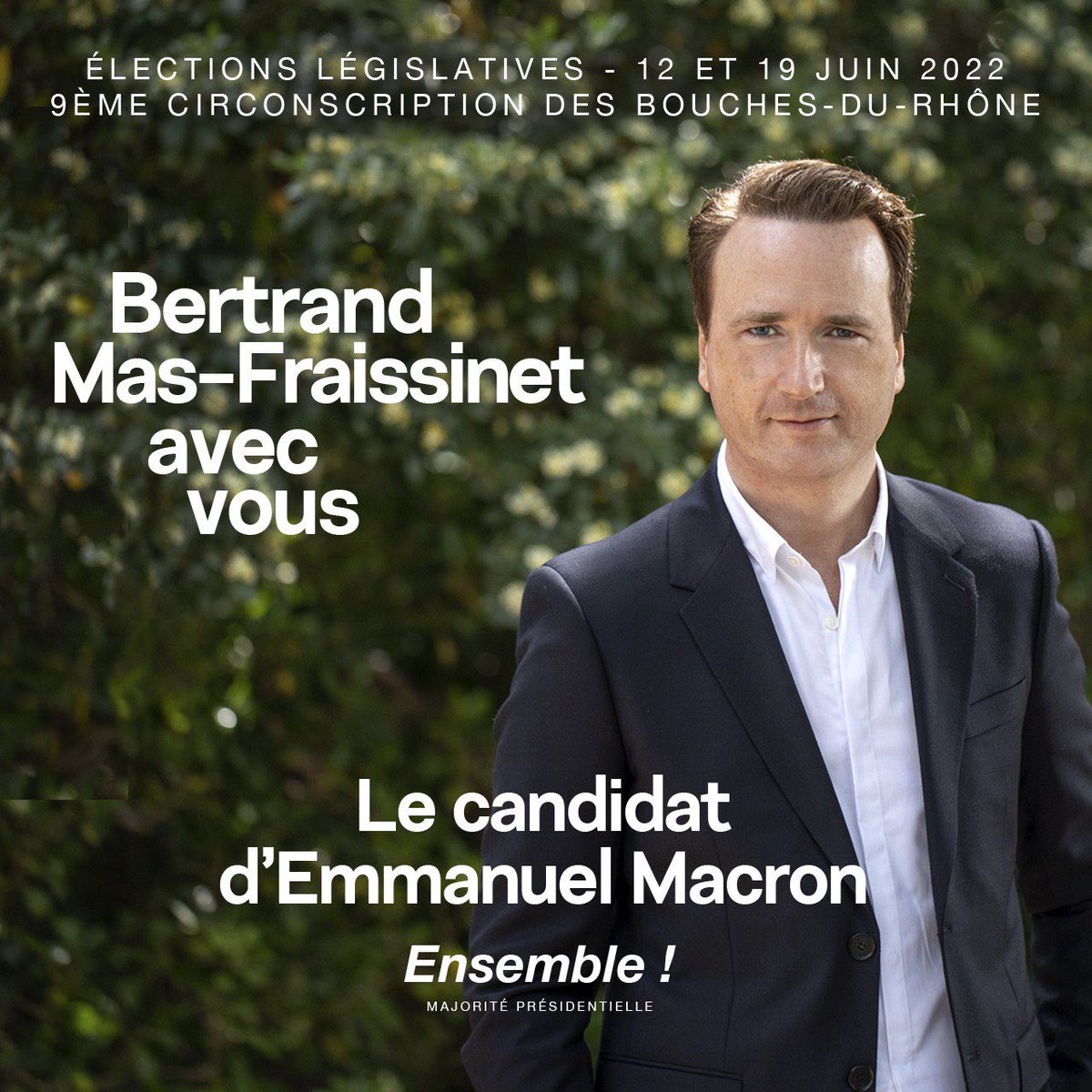 b_masfraissinet's tweet photo. 🇫🇷🇪🇺 Je serai avec détermination et enthousiasme le candidat du président de la république @EmmanuelMacron et le candidat du renouveau dans la 9ème circonscription des Bouches-du-Rhône 🚀

➕#Ecologie ➕ #ServicesPublics ➕#Sécurité ➕ #Emploi

#Ensemble &amp; #AvecVous https://t.co/aC4e0Mn3Qs