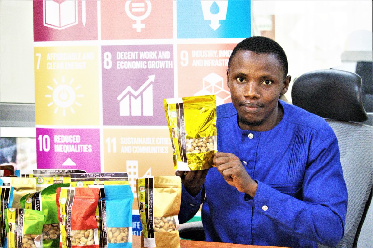 Identified through <a href="/UNDPSierraLeone/">UNDP in Sierra Leone</a> #Acclab's nationwide #grassrootssolutions mapping exercise, meet 32-yr-old Ibrahim Conteh, who started his own company locally deshelling &amp; branding cashew nuts to create jobs for his community.

Learn his journey here👉bit.ly/3N7QjLT