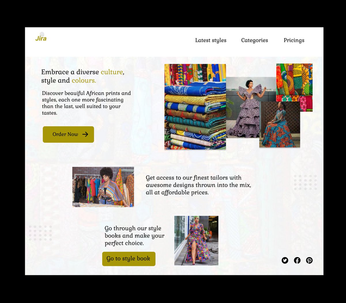 OlohijereFaith's tweet photo. Days 36 & 37
#our60daysofdesign
Screens from a flower ordering app and a website called Jira where you can order African fabric and even get to hire fashion designers.
@hey_uchechukwu @KhemieGurl
#uiuxdesign https://t.co/VPCQpsD8Lx