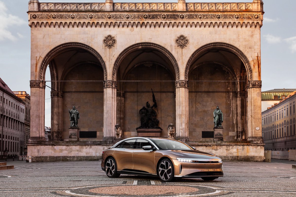 LucidMotors's tweet photo. On May 13, #LucidMotors will open its first European Studio. With up to 900-km range and a max 1,111-hp, we're excited to introduce #LucidAir Dream Edition to our friends in Munich. https://t.co/0jZPMCm2oj