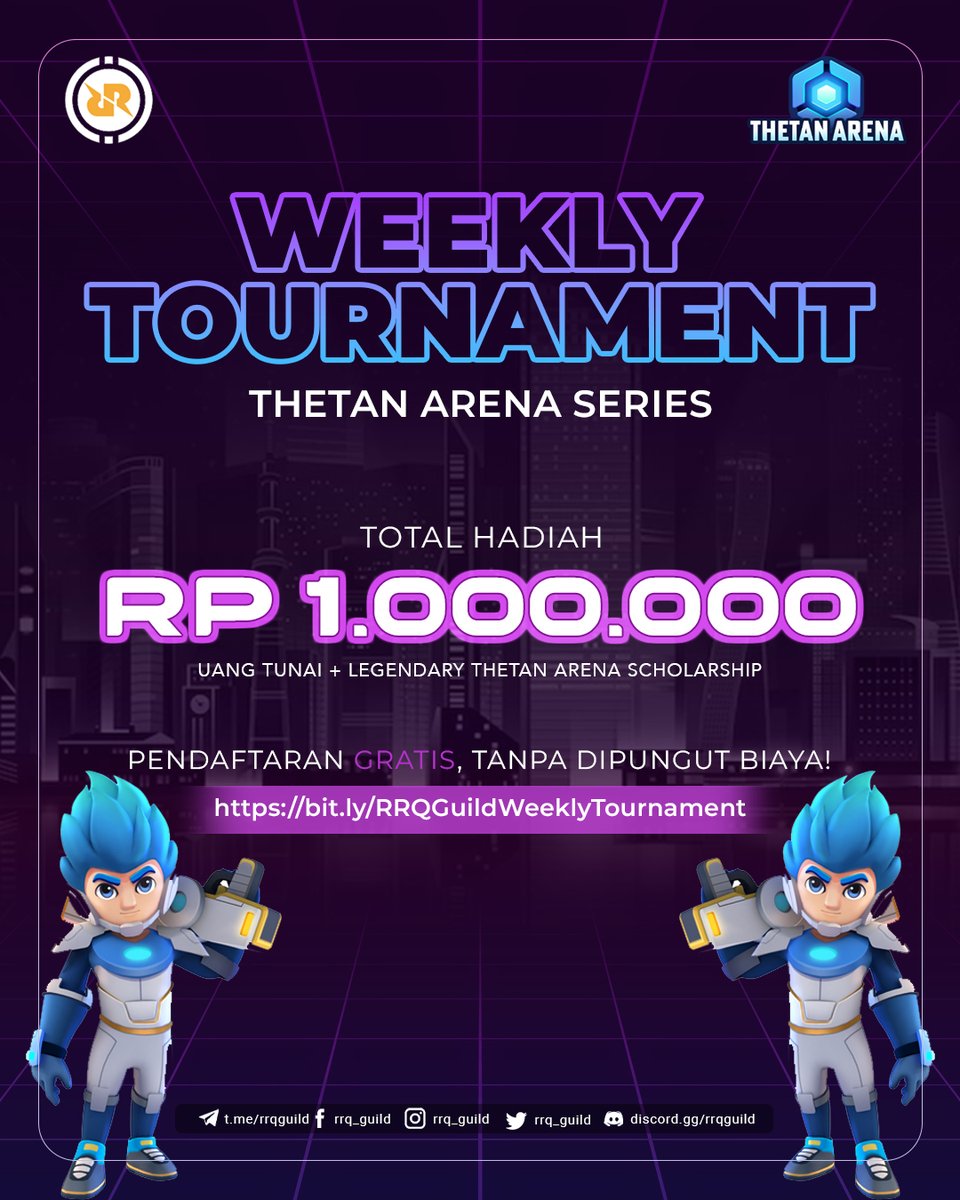 rrq_guild's tweet photo. WEEKLY TOURNAMENT THETAN ARENA SERIES!
@ThetanArena 

Letsgoo register your team and win the match!

RETWEET THIS TWEET.
#RRQGUILD #VIVARRQ #THETANARENA https://t.co/kH61DiiMkx